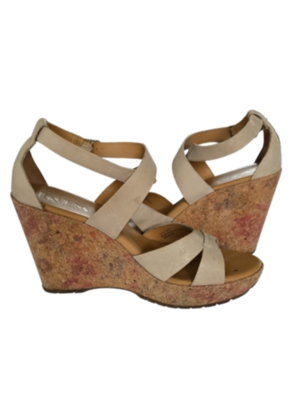 Korks by Kork-Ease Natural Cork Platform Wedge Sandals Size 8 M Open Toe Shoes
